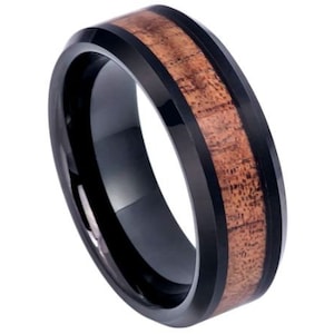 Koa Wood Ring Tungsten Carbide 8mm Hawaiian Koa Wood Engagement Ring Mens Wedding Band Anniversary Scratch Resistant Koa Wood Wedding Band