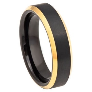 Schwarz Gold Ring Herren Hochzeit Band Wolframcarbid 6mm schwarz Gold Hochzeit Band Verlobungsband Jahrestag schwarz und Gelbgold Ring Männer