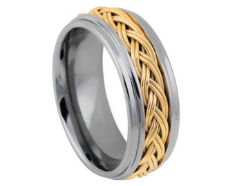 Gold Ring Mens Wedding Band 8mm Engagement Ring Yellow Gold Wedding Band Anniversary Tungsten Carbide Gold Ring For Men Promise Durable