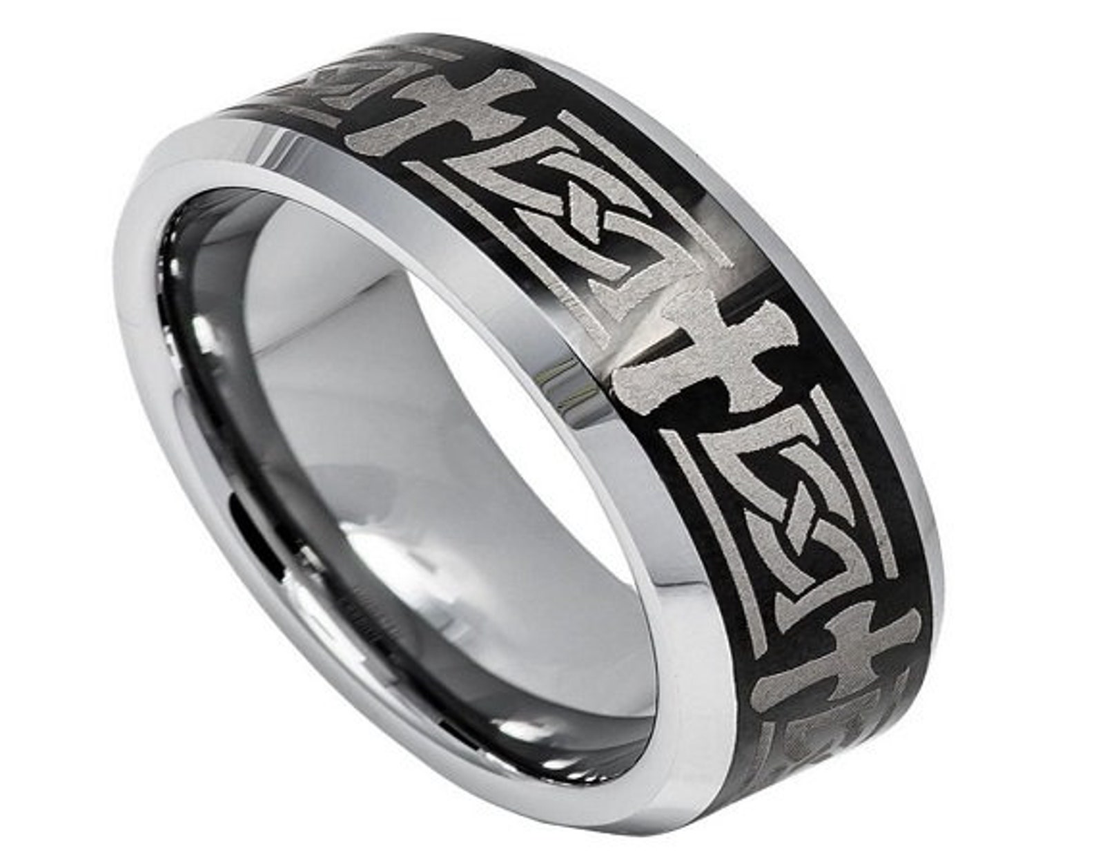 Celtic Cross Ring Mens Wedding Band Tungsten Carbide 8mm