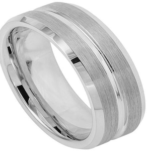 Mens Tungsten Ring Brushed Wedding Band 9mm Engagement Matte Silver Ring Anniversary Promise Lifestyle Ring Durable Scratch Resistant Ring