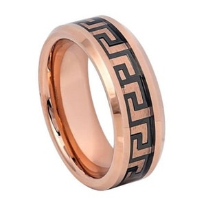 Anello d&#39;oro rosa uomo fede nuziale tungsteno carburo 8mm rosa oro anello di fidanzamento per uomo rosa oro fede nuziale promessa stile di vita anello nero