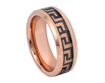 Rose Gold Ring Mens Wedding Band Tungsten Carbide 8mm Rose Gold Engagement Ring For Man Rose Gold Wedding Band Promise Lifestyle Black Ring