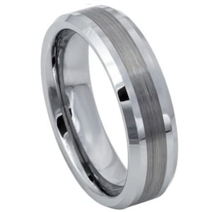 Mens Wedding Band Brushed Silver Ring Tungsten Carbide 6mm Engagement Band Anniversary Ring Brushed Wedding Band Promise Wedding Bands Men