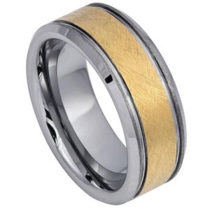 Gouden Ring Heren Trouwring 8mm Verlovingsring GeelGouden Trouwring Jubileum Wolfraam Carbide Gouden Ring Voor Mannen Belofte Duurzaam