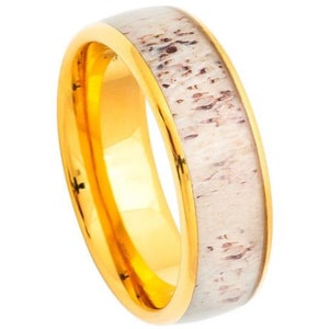 Antler Ring Mens Wedding Band 8mm Tungsten Carbide Geniuine Deer Antler Ring Gold Wedding Band Hunter Ring Mens Antler Wedding Band Promise