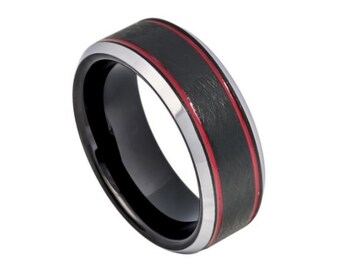 Rode ring zwart wolfraam carbide 8mm mens rode band kleurrijke ring beloven duurzame krasbestendige ring levensstijl zwarte ring voor mannen
