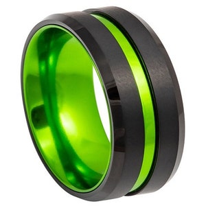 Green Ring Black Tungsten Carbide 8mm Mens Green Band Colorful Ring Promise Durable Scratch Resistant Ring Lifestyle Pride Ring Unisex