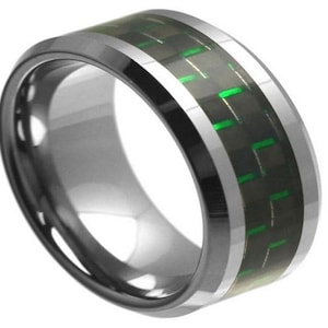 Green Carbon Fiber Ring Tungsten Wedding Band 9mm Green Carbon Fiber Band Green Carbon Fiber Jewelry Mens Wedding Band Tungsten Carbide