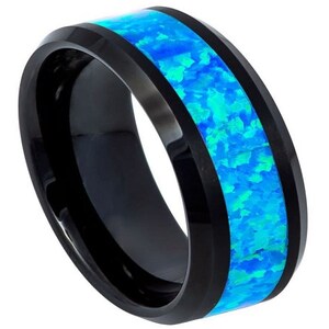 Opal Ring Tungsten Wedding Band 8mm Opal Engagement Ring Mens Wedding Band Anniversary Scratch Resistant Ring Opal Wedding Band Durable
