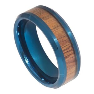 Koa Wood Ring Blue Wedding Band 8mm Tungsten Carbide Hawaiian Koa Wood Engagement Mens Wedding Band Anniversary Koa Wood Wedding Band