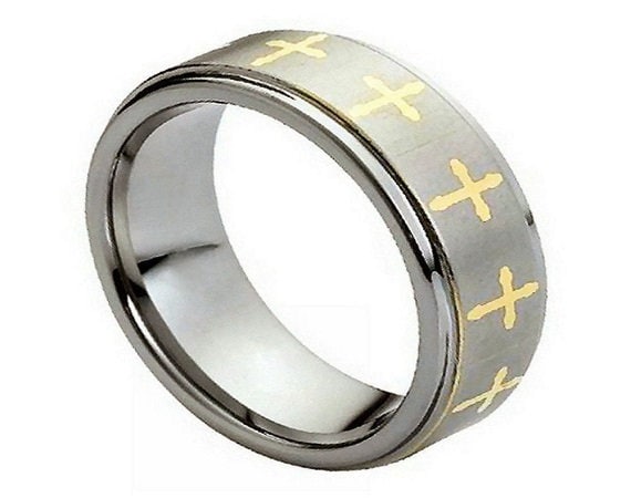 Mens cross hotsell wedding bands tungsten