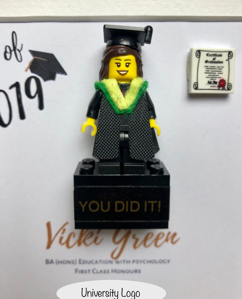 Personalised Lego Brick with Graduate made with Lego Graduation Gift Well Done