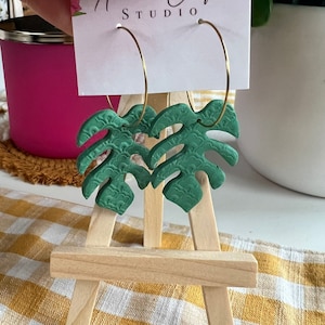 Monstera - Modern Polymer Clay earrings with Small studs included. Hypoallergenic, Nickel free, lightweight. Handmade Statement Earrings