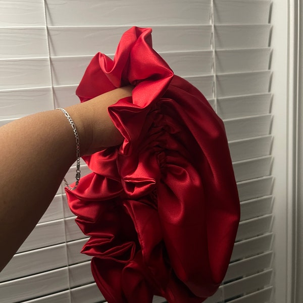 Blazing Red Ruffle Bonnet - Satin Bonnet, Hair Bonnets, Ruffle Bonnets