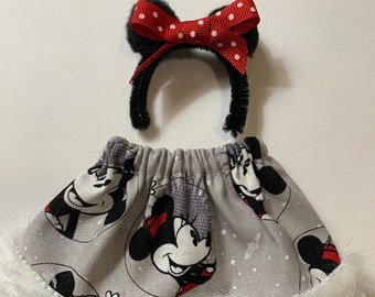 Mickey and Minnie Mouse Skirt with Mouse Ears Headband by Christmas Shelf Clothes for 12 inch Elf or Pixie