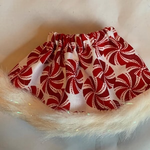 White Elf Skirt with Red and White Peppermint Candy for 12 inch Elf Doll or Pixie