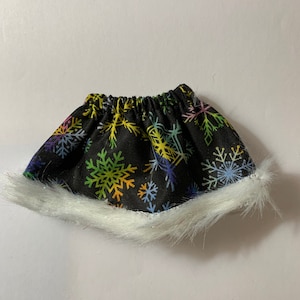 Black Elf Skirt with Blue Yellow Green Snowflakes by Christmas Shelf Clothes for 12 Inch Girl Elf or Pixie