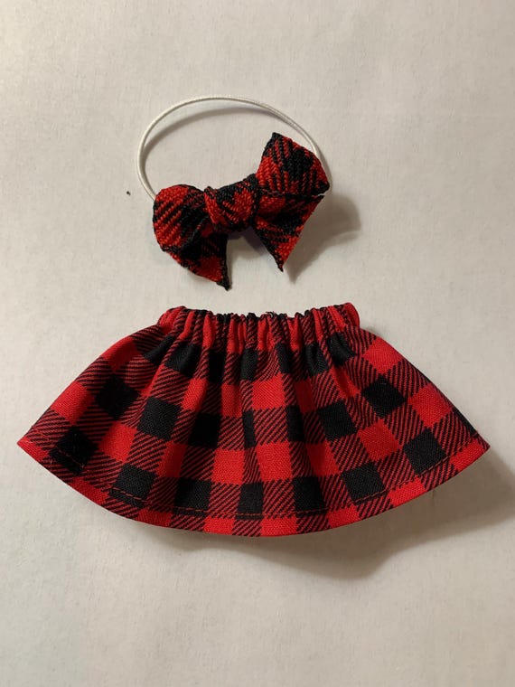 Buffalo Plaid Red Black Elf Skirt and Matching Hair Bow by