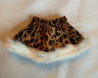 Leopard Print Elf Skirt with Faux Fur Trim by Christmas Shelf Clothes for 12 Inch Girl Elf or Pixie