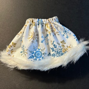 White Elf Skirt with Blue and Gold Snowflakes by Christmas Shelf Clothes for 12 Inch Girl Elf or Pixie