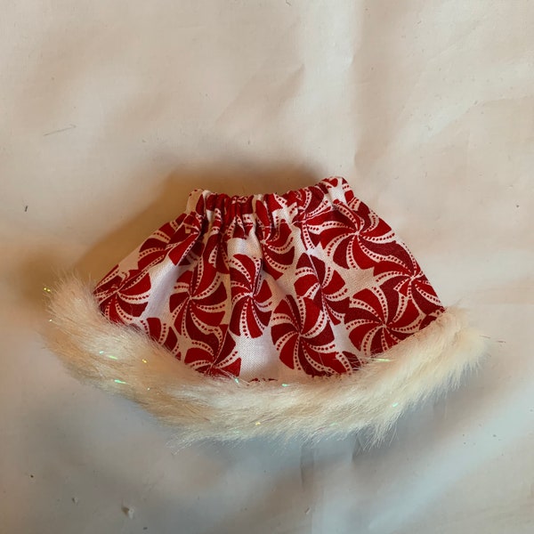 White Elf Skirt with Red and White Peppermint Candy for 12 inch Elf Doll or Pixie