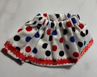 Red White Blue Polka Dot Elf Skirt 4th of July by Christmas Shelf Clothes for 12 Inch Girl Elf or Pixie