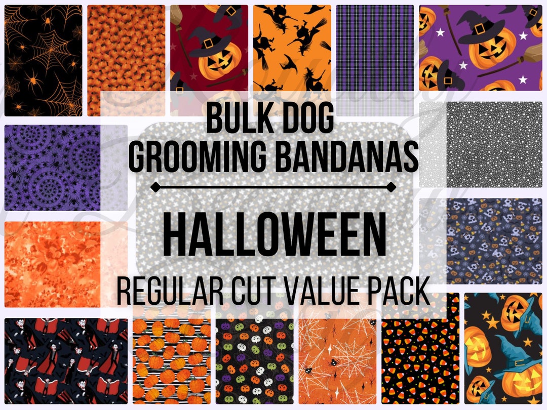 Halloween Print Bulk Dog Grooming Bandanas, Value Pack Grooming Bandana