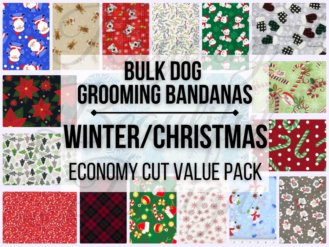 Christmas/winter Print Bulk Dog Grooming Bandanas, Value Pack Grooming Bandana Bulk, Grooming