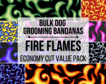 Fire Flames | Economy Cut | Bulk Dog Grooming Bandanas | Value Pack Grooming Tieback Bulk | Grooming Accessories