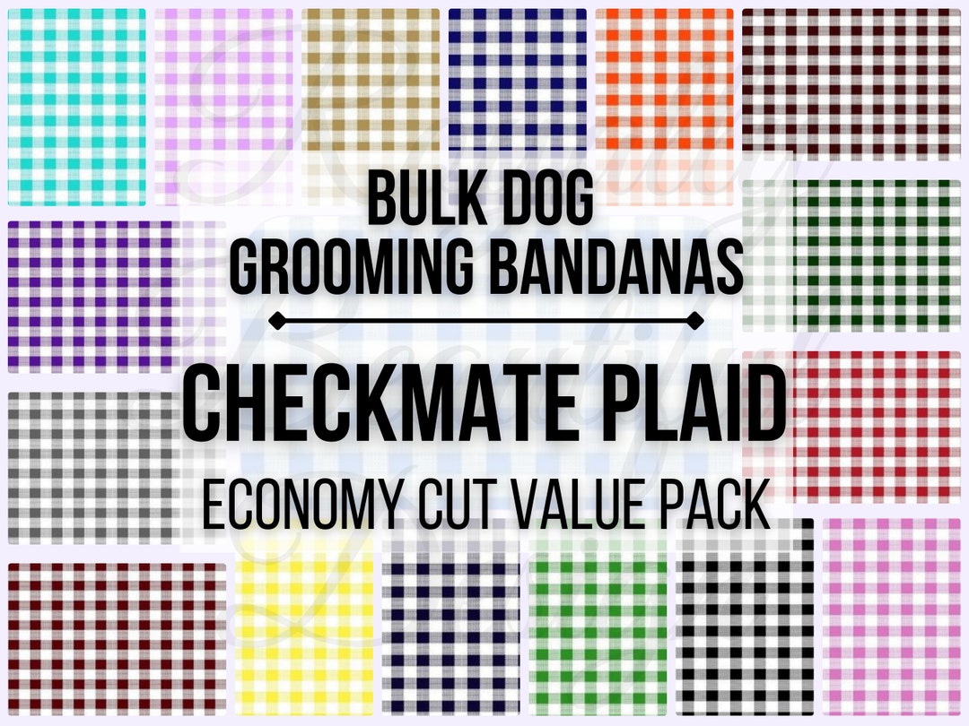 Checkmate Plaid Economy Cut Bulk Dog Grooming Bandanas Value Pack