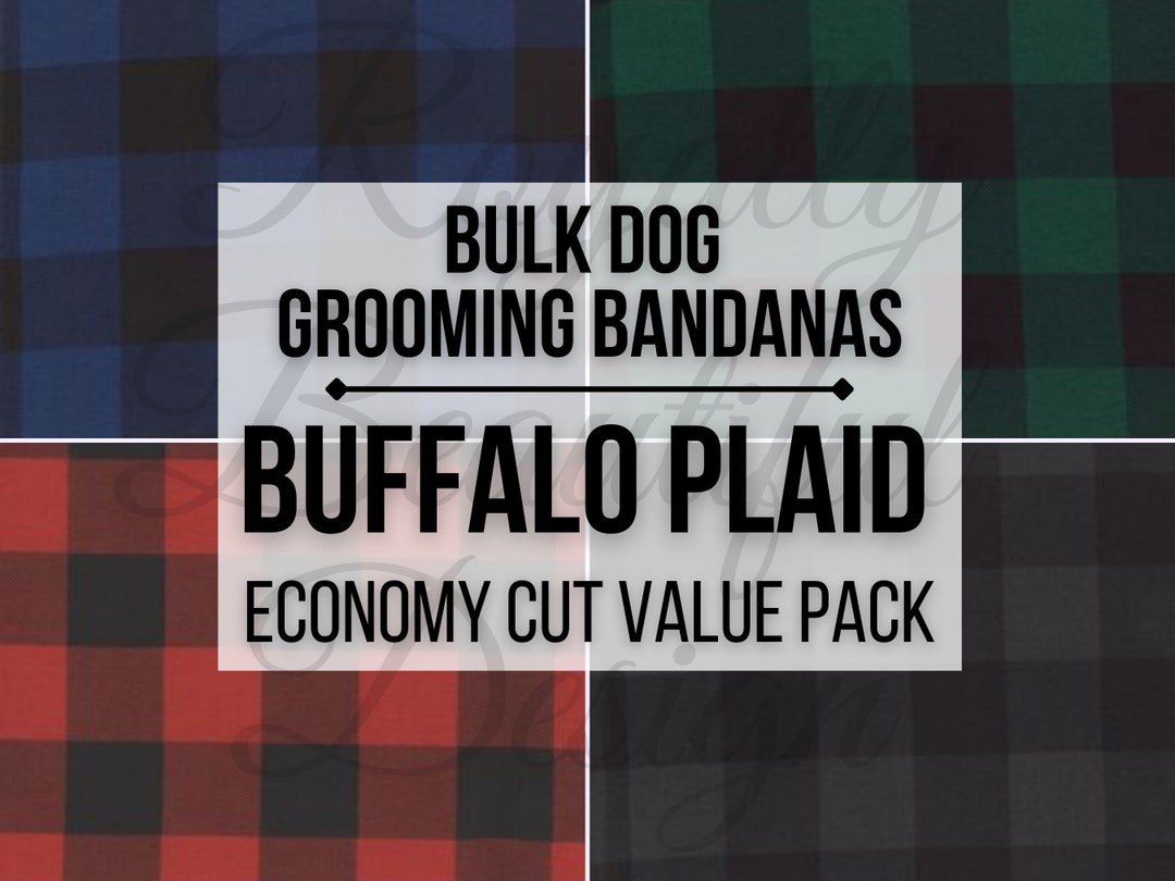 Buffalo Plaid Economy Cut Bulk Dog Grooming Bandanas Value Pack Grooming Tieback Bulk Grooming