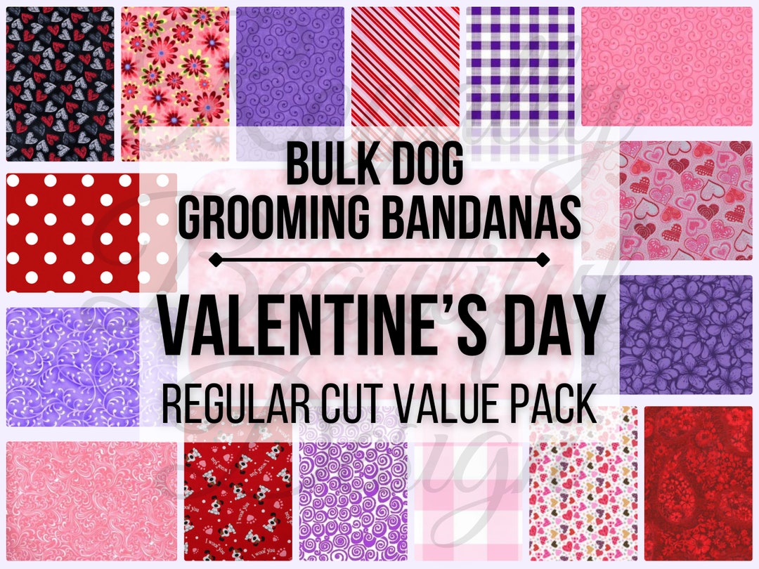 Valentine's Day Print Bulk Dog Grooming Bandanas, Value Pack Grooming