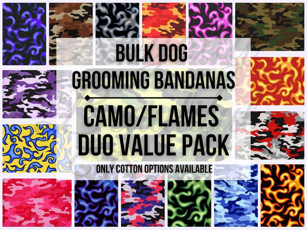 Camo/flames Duothemed Regular Cut Bulk Dog Grooming Bandanas Value