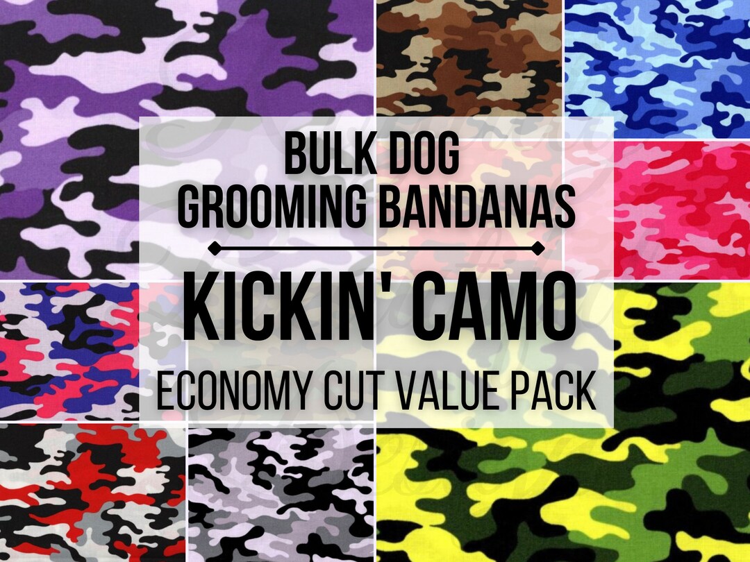 Kickin' Camo Economy Cut Bulk Dog Grooming Bandanas Value Pack Grooming