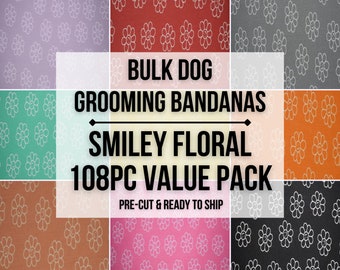 108pc Smiley Floral Dog Grooming Bandanas Wholesale Bulk