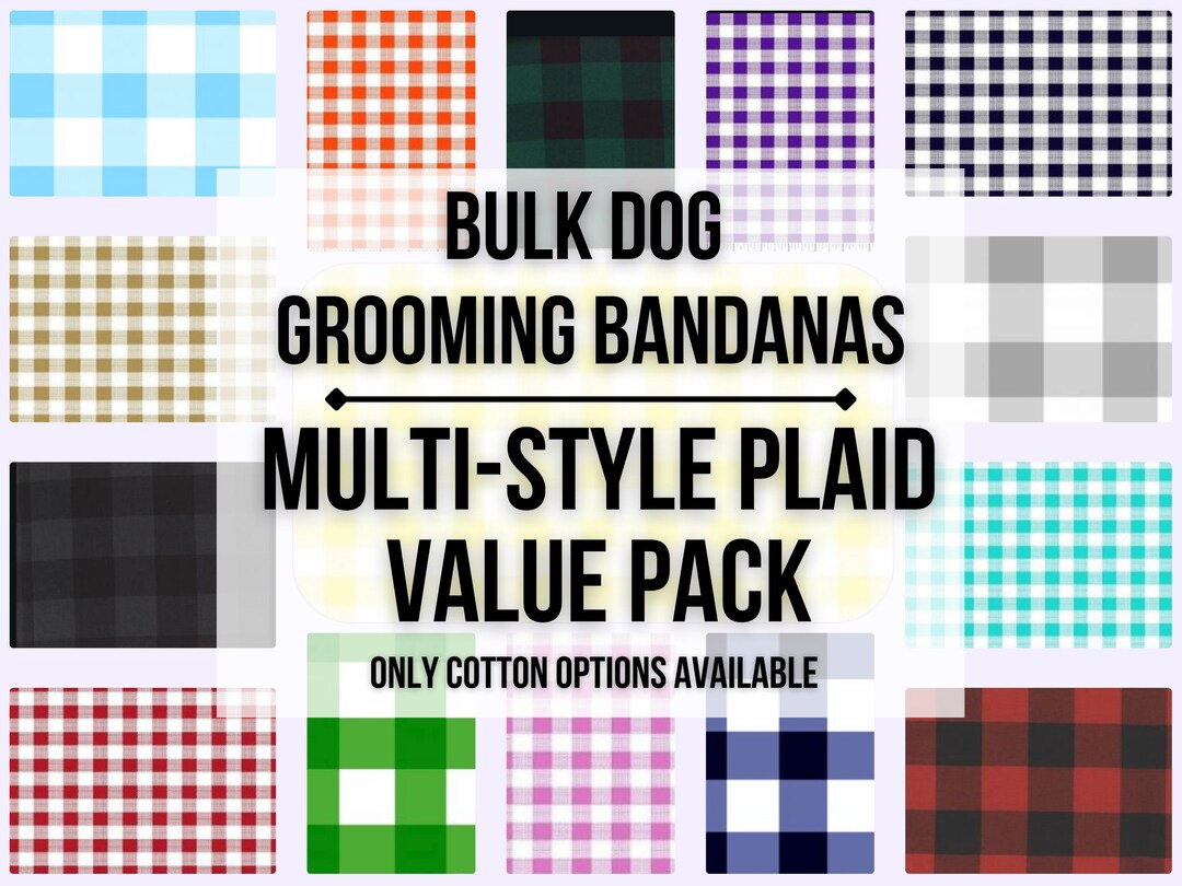 Multistyle Plaid Regular Cut Bulk Dog Grooming Bandanas Value Pack