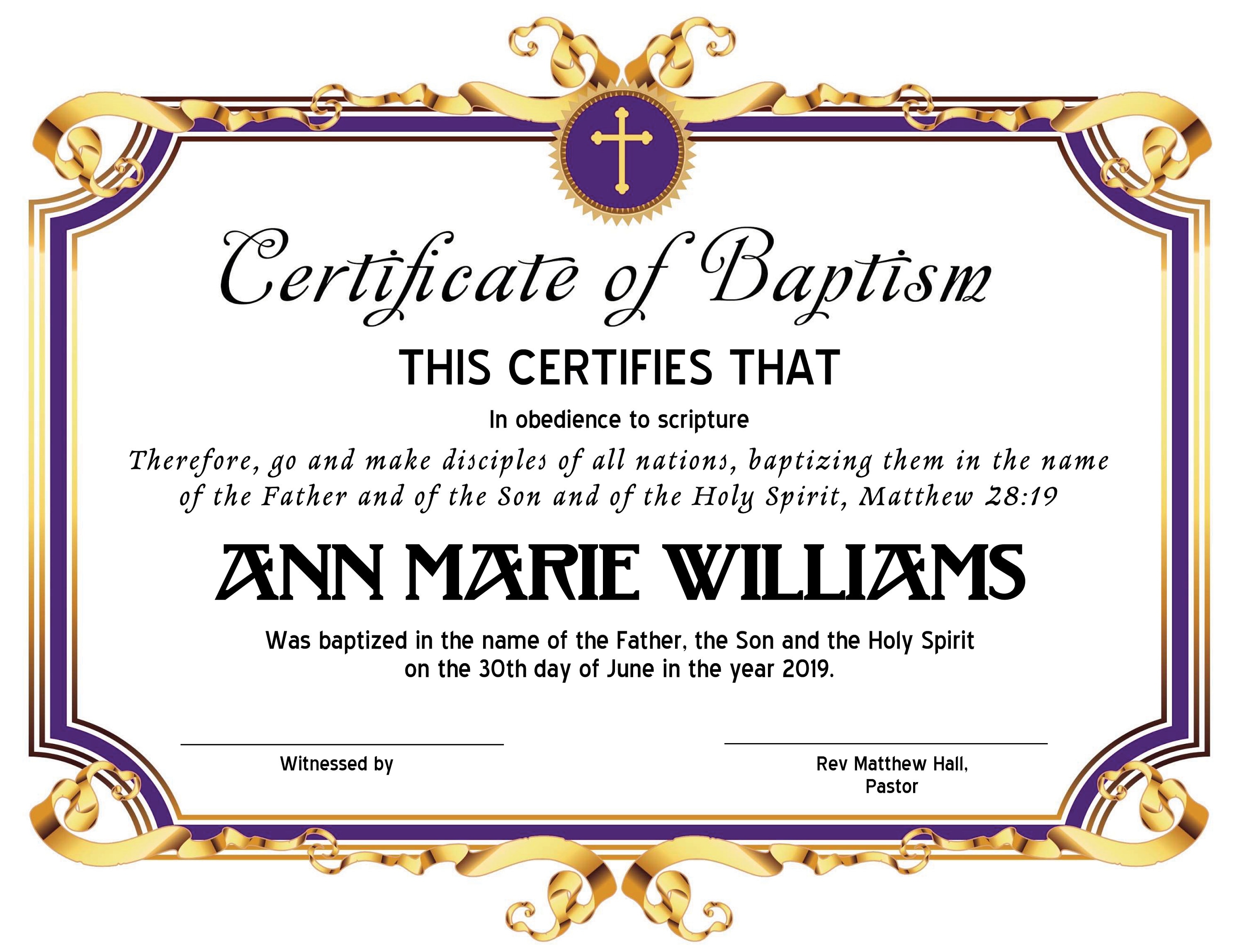 23.23 x 23 Taufe Zertifikat Vorlage bearbeiten in Microsoft  Etsy With Regard To Baptism Certificate Template Download