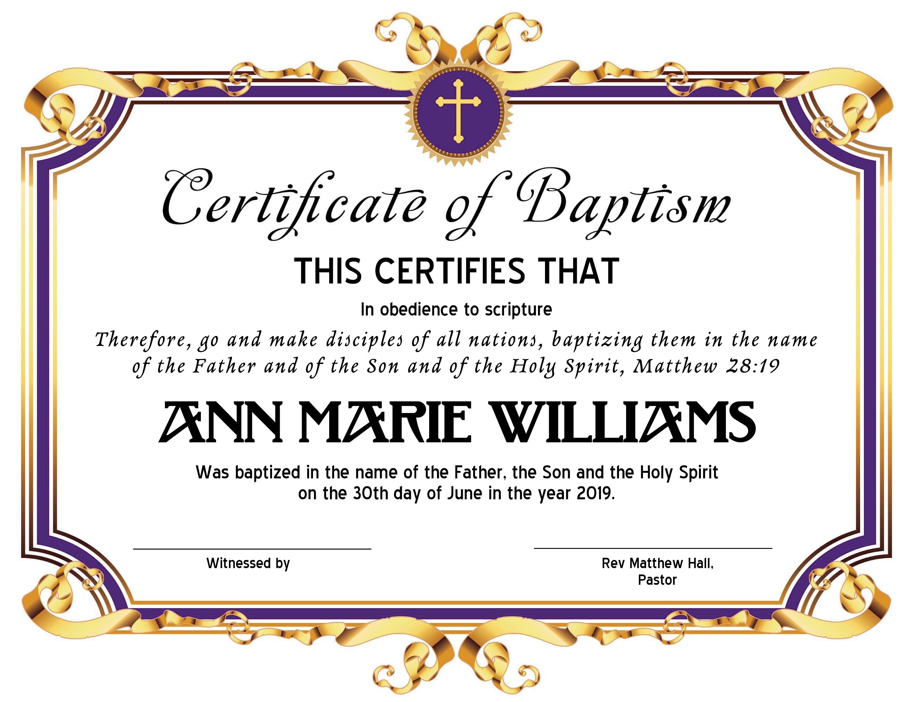 23.23 x 23 Taufe Zertifikat Vorlage bearbeiten in Microsoft  Etsy With Regard To Baptism Certificate Template Download