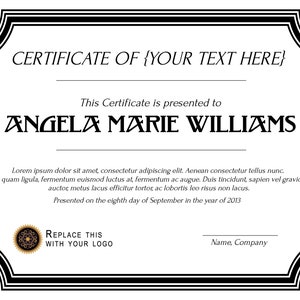 8.5x11 Certificate Template, Generic Certificate, Add Your Own Text Certificate, Instant Download, Certificate Download