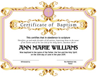 8.5x11 Baptism Certificate Template, Edit in Microsoft Word, Instant Download, Certificate Download
