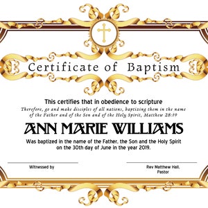 8.5x11 Plantilla de certificado de bautismo, Editar en Microsoft Word, Descarga instantánea, Descarga de certificado