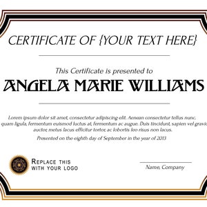 8.5x11 Certificate Template, Generic Certificate, Add Your Own Text Certificate, Instant Download, Certificate Download