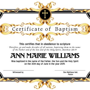 8.5x11 Plantilla de certificado de bautismo, Editar en Microsoft Word, Descarga instantánea, Descarga de certificado
