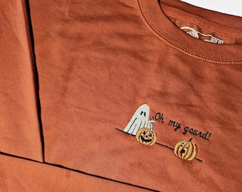 Embroidered 'Oh my Gourd' Halloween Ghost Sweatshirt