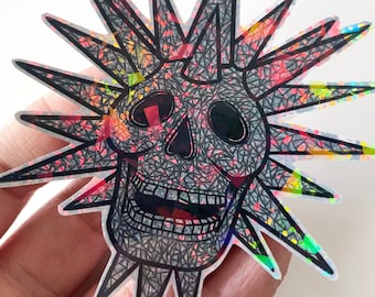 Spooky Island Disco Skull Holographic Glitter Sticker