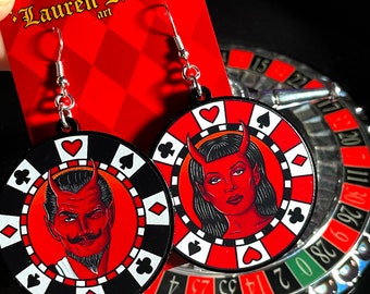 Devil Poker Chip Earrings