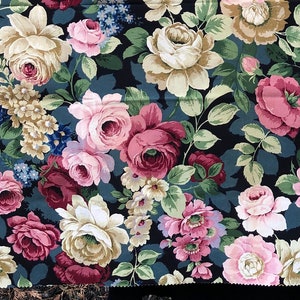 Vintage Roses & Flowers 1950s Cotton Textile