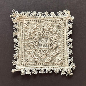Antique Italian Linen w/ Embroidery, Cutwork & Loopy Fringe