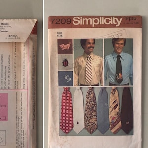 Vintage 1975 Simplicity Tie Pattern #7209: Men&#39;s Wide Tie, Monogram Embroidery